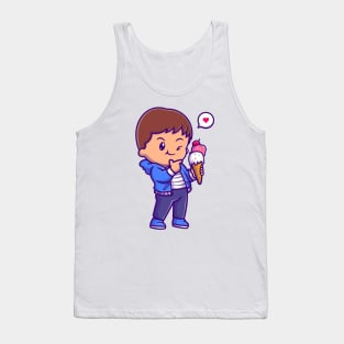 Cute Boy Holding Ice Cream Cartoon Tank Top